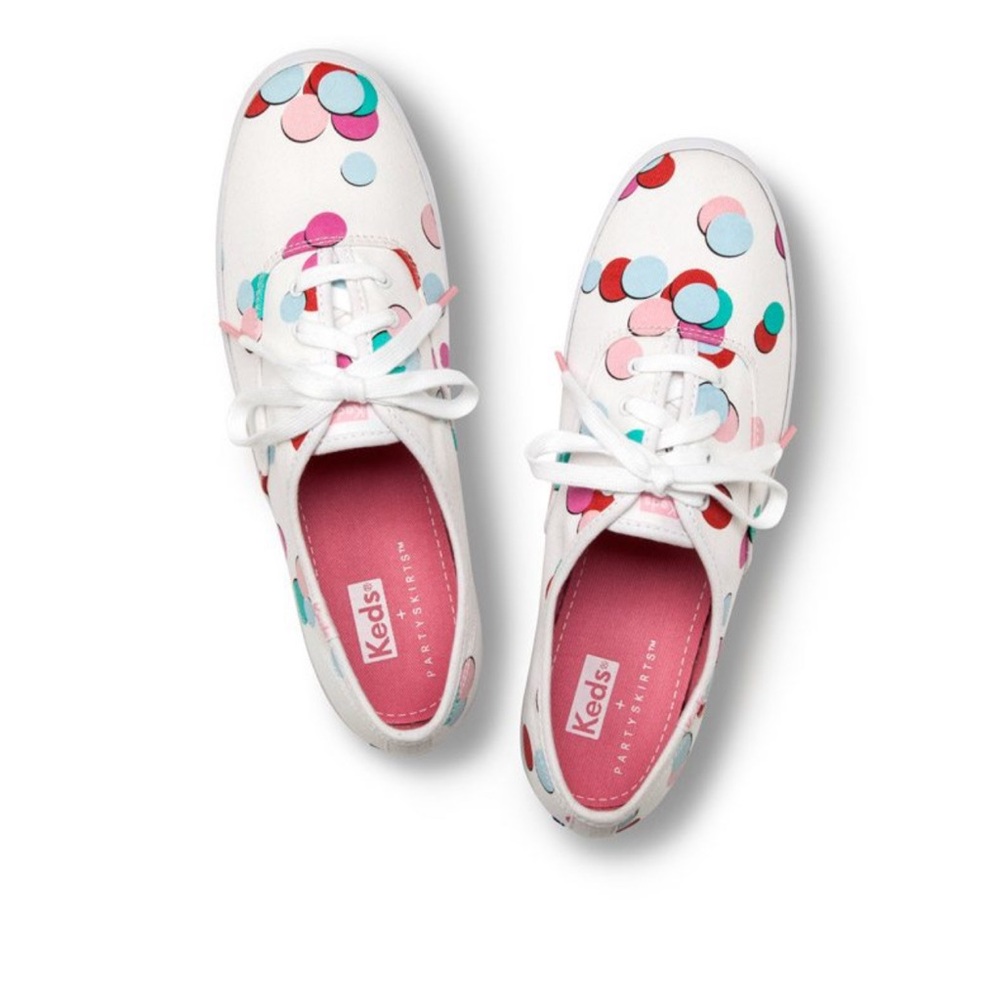 NWOT KEDS x PARTYSKIRTS Polka Dot Tennis Shoes Pink Shoelace Sneakers Size 7